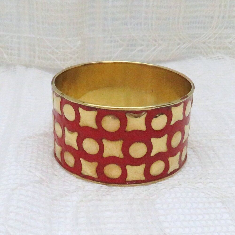 Red Gold Bangle Bracelet Antika Women 1 1/2 inches Chunky Metallic Retro Style